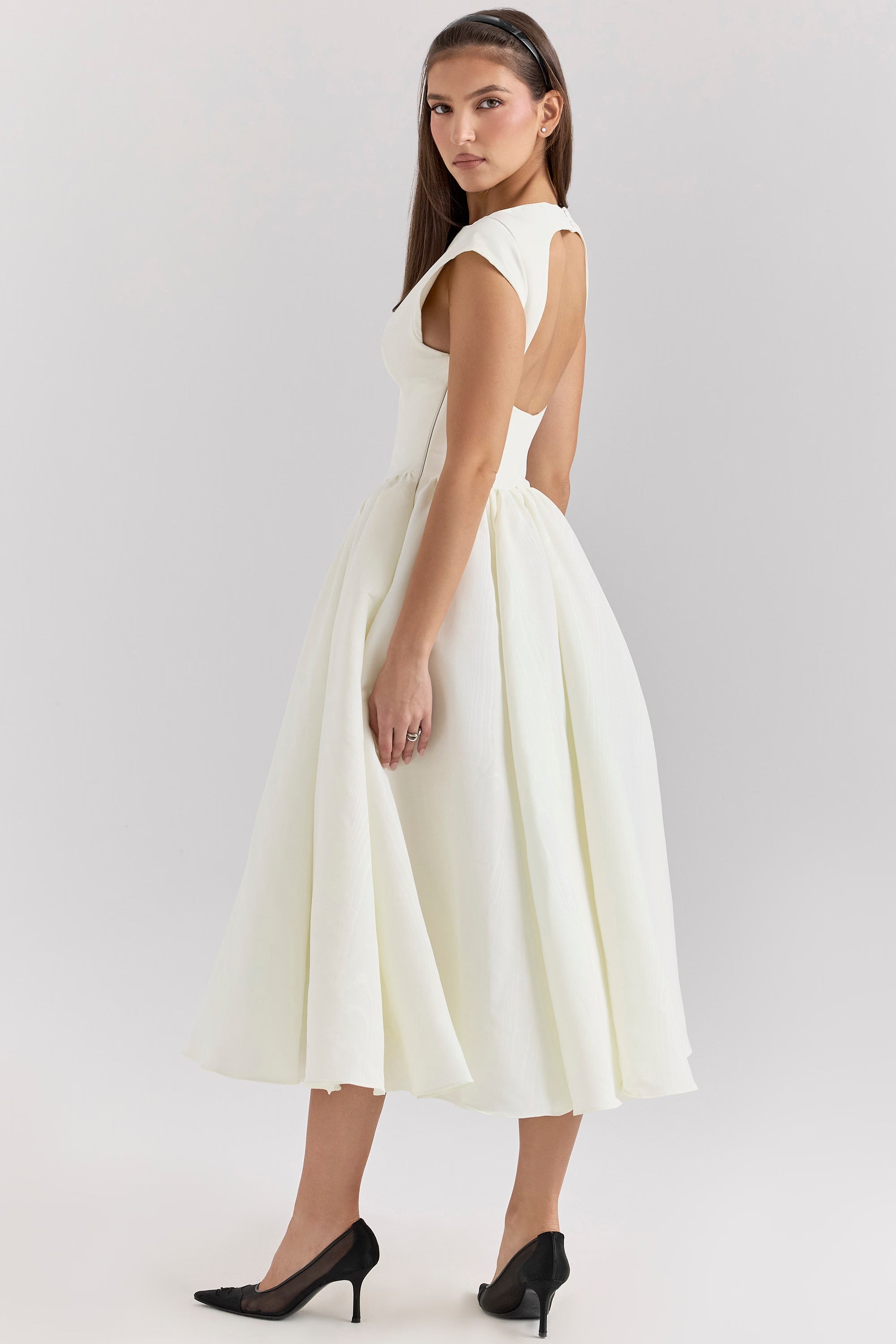 Debutante french satin backless midi dress