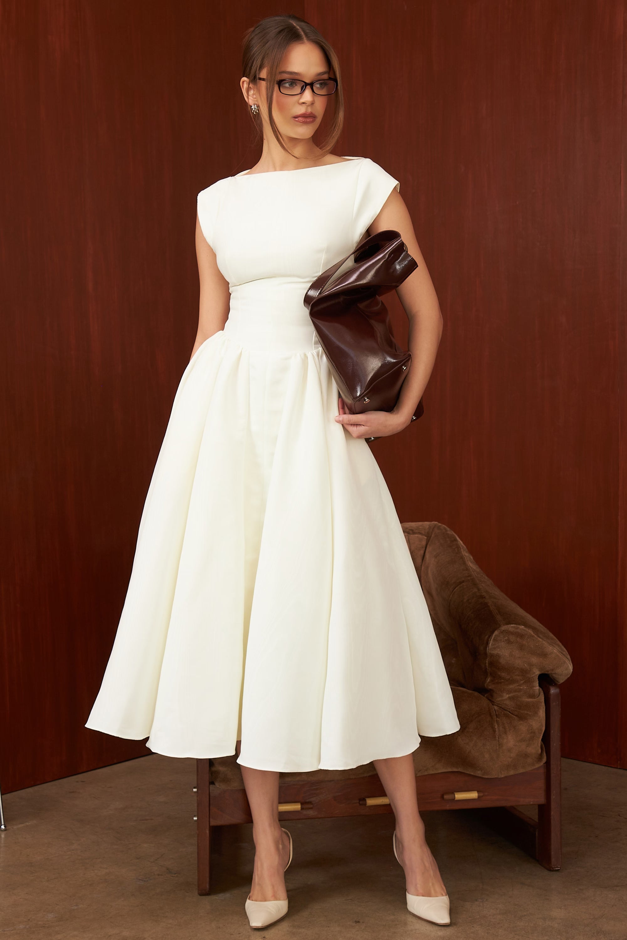 Debutante french satin backless midi dress
