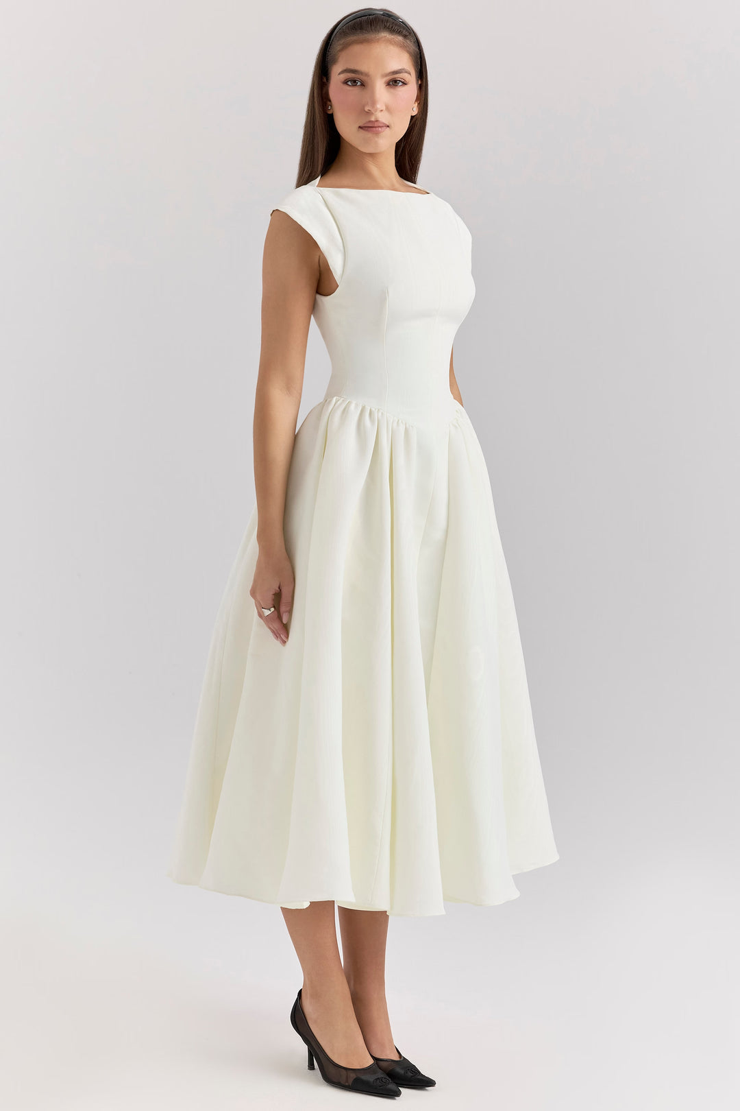 Debutante french satin backless midi dress