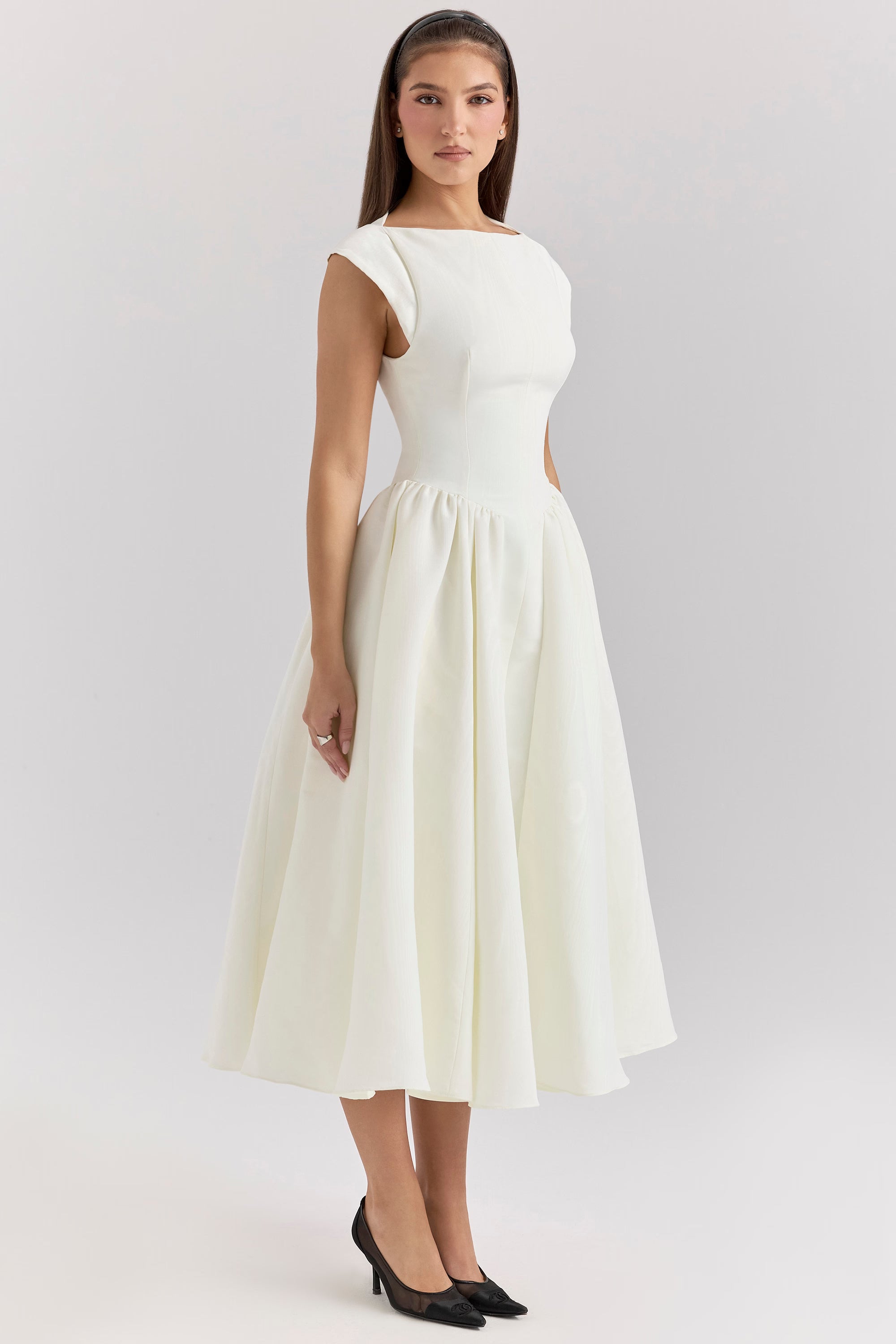 Debutante french satin backless midi dress