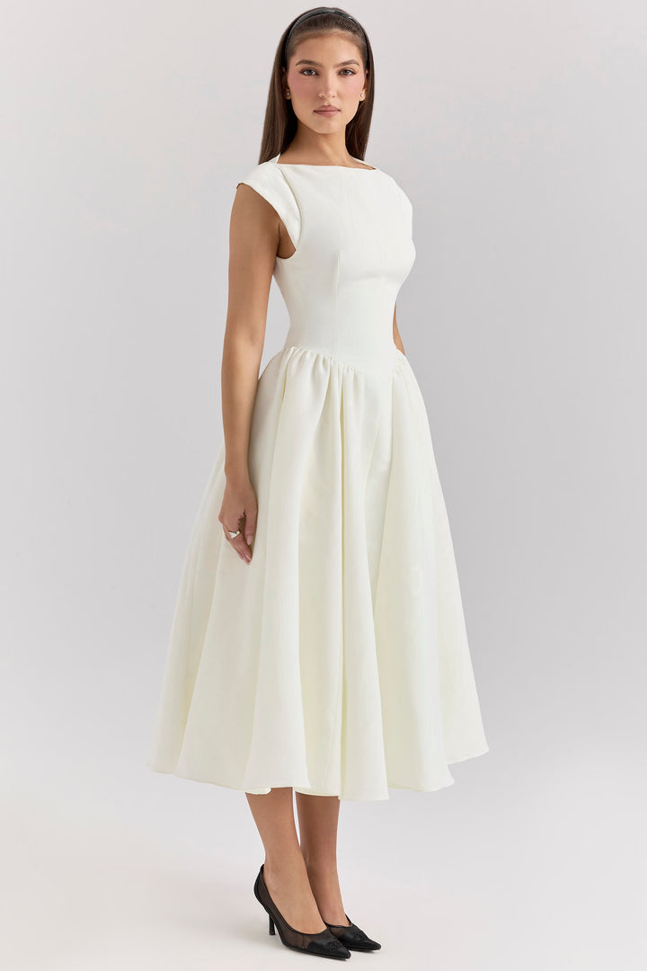 Debutante french satin backless midi dress