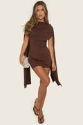 Chocolate Gathered Cape Mini Dress - Miyar