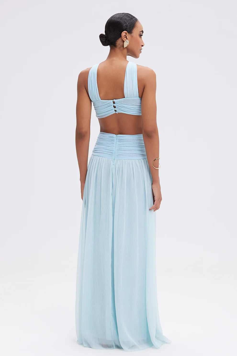 Elegant Halter Twist Front Cutout Pleated Maxi Dress