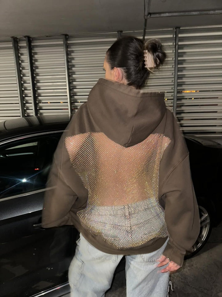 Backless Crystal Mesh Hoodie