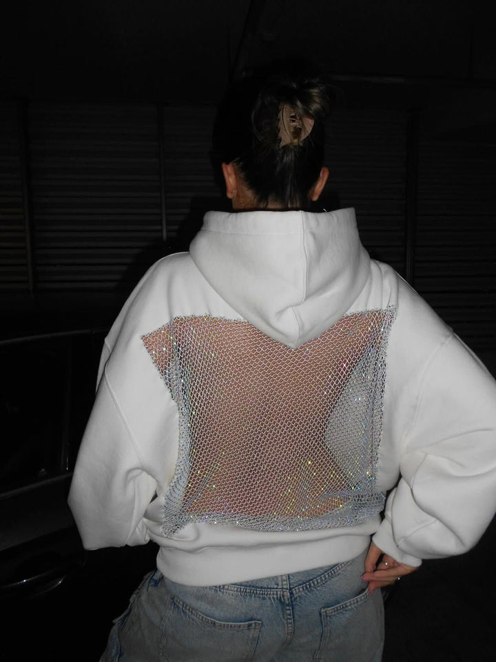 Backless Crystal Mesh Hoodie