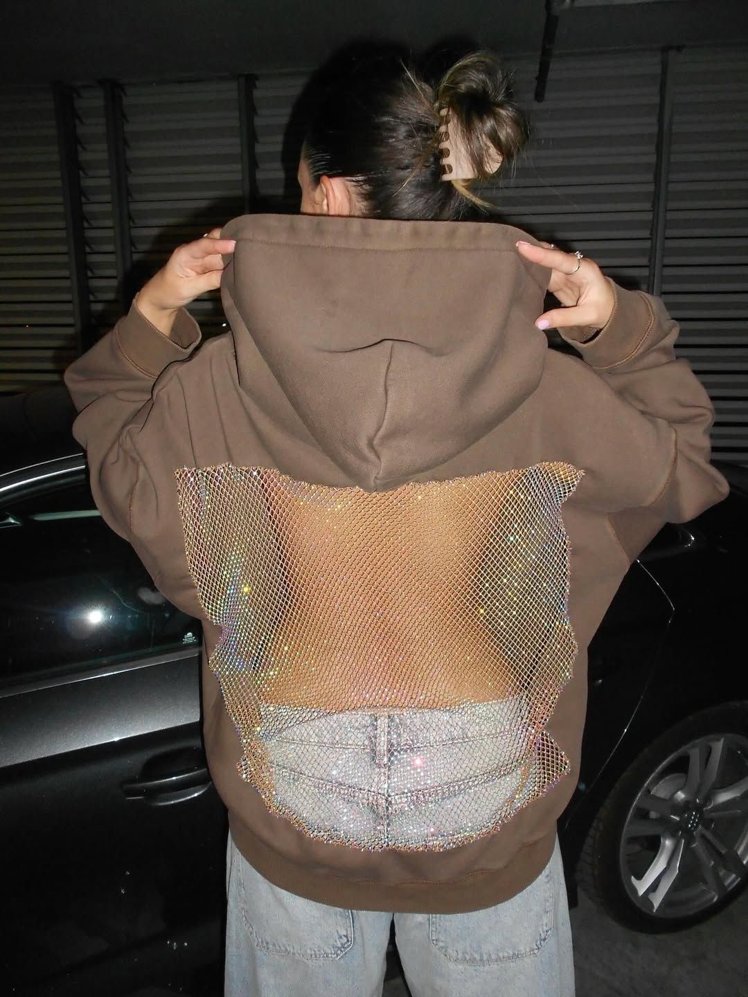 Backless Crystal Mesh Hoodie