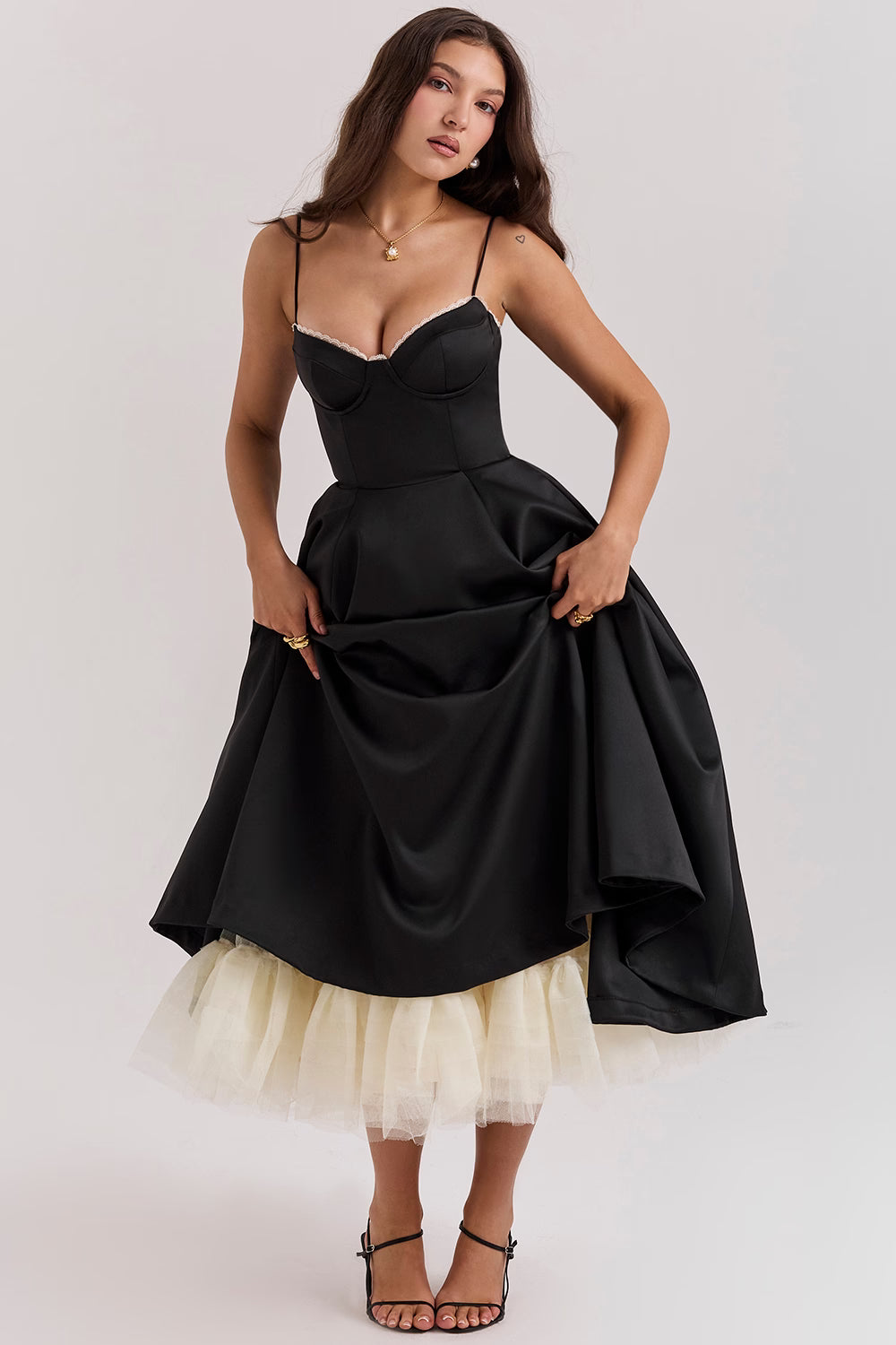 Mademoiselle Satin Tulle Midi Dress
