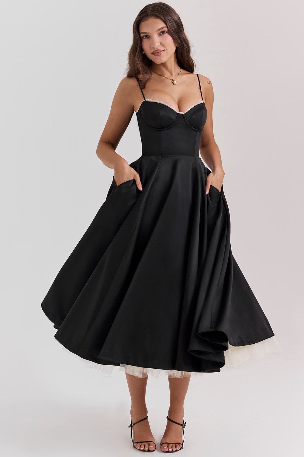 Mademoiselle Satin Tulle Midi Dress