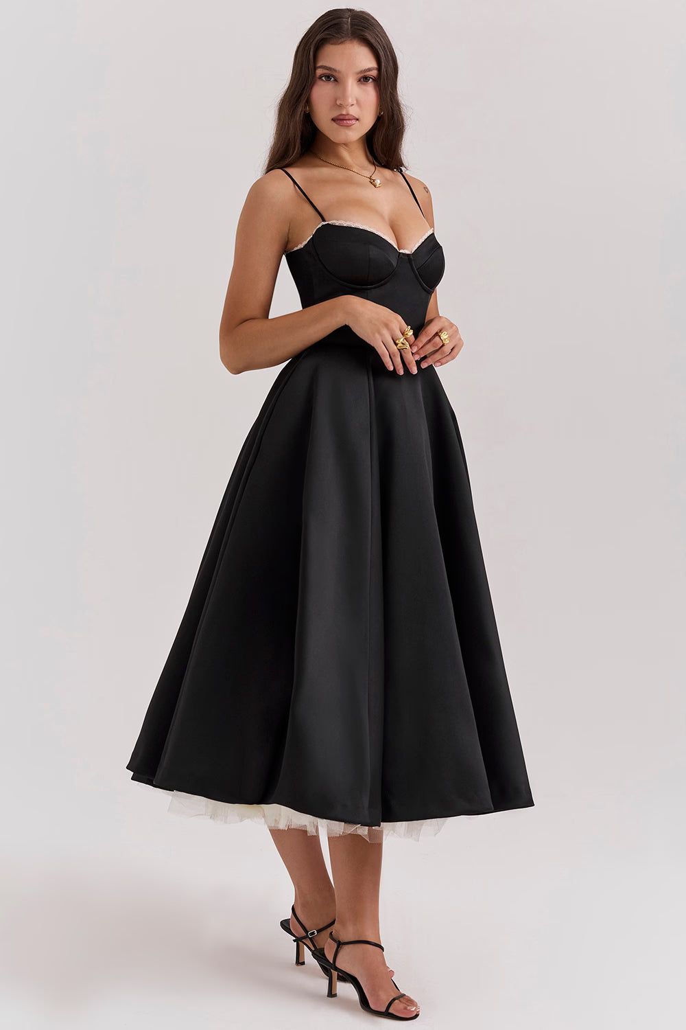 Mademoiselle Satin Tulle Midi Dress