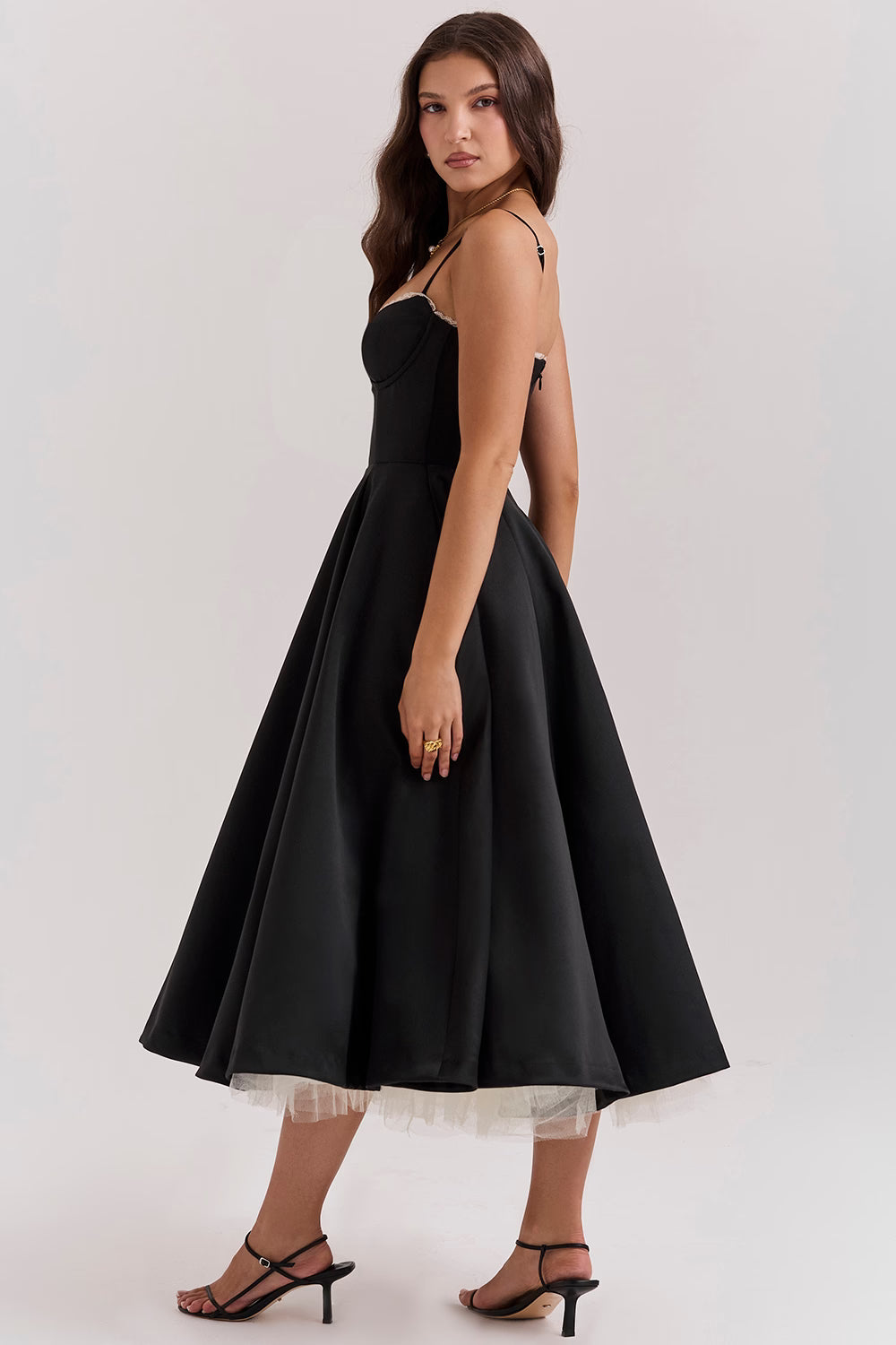 Mademoiselle Satin Tulle Midi Dress