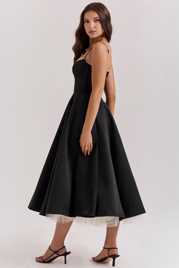 Mademoiselle Satin Tulle Midi Dress