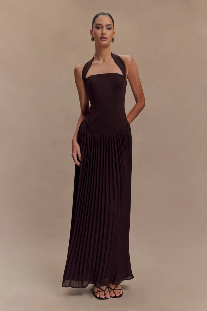 Stacie Pleated Halter Maxi Dress