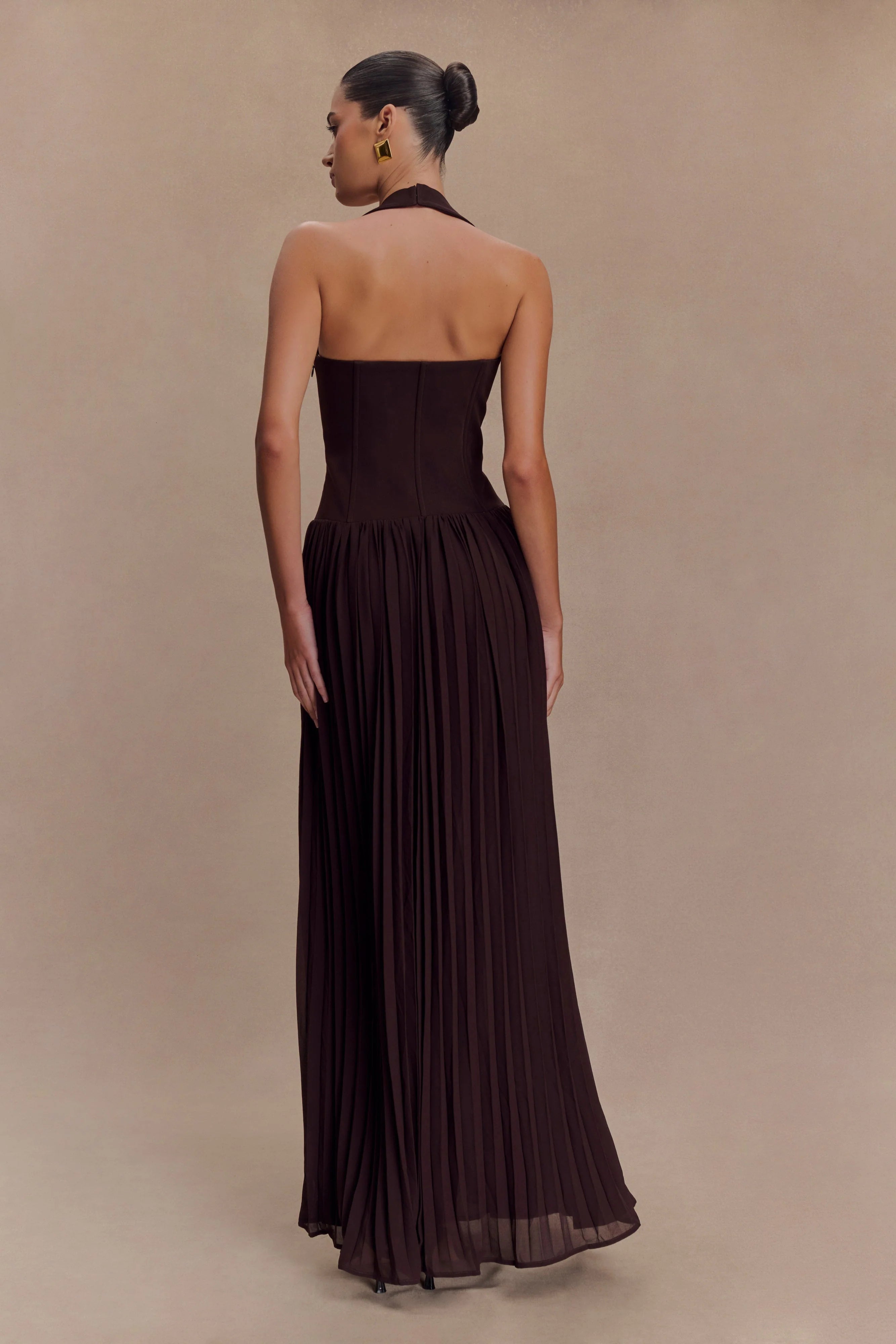 Stacie Pleated Halter Maxi Dress