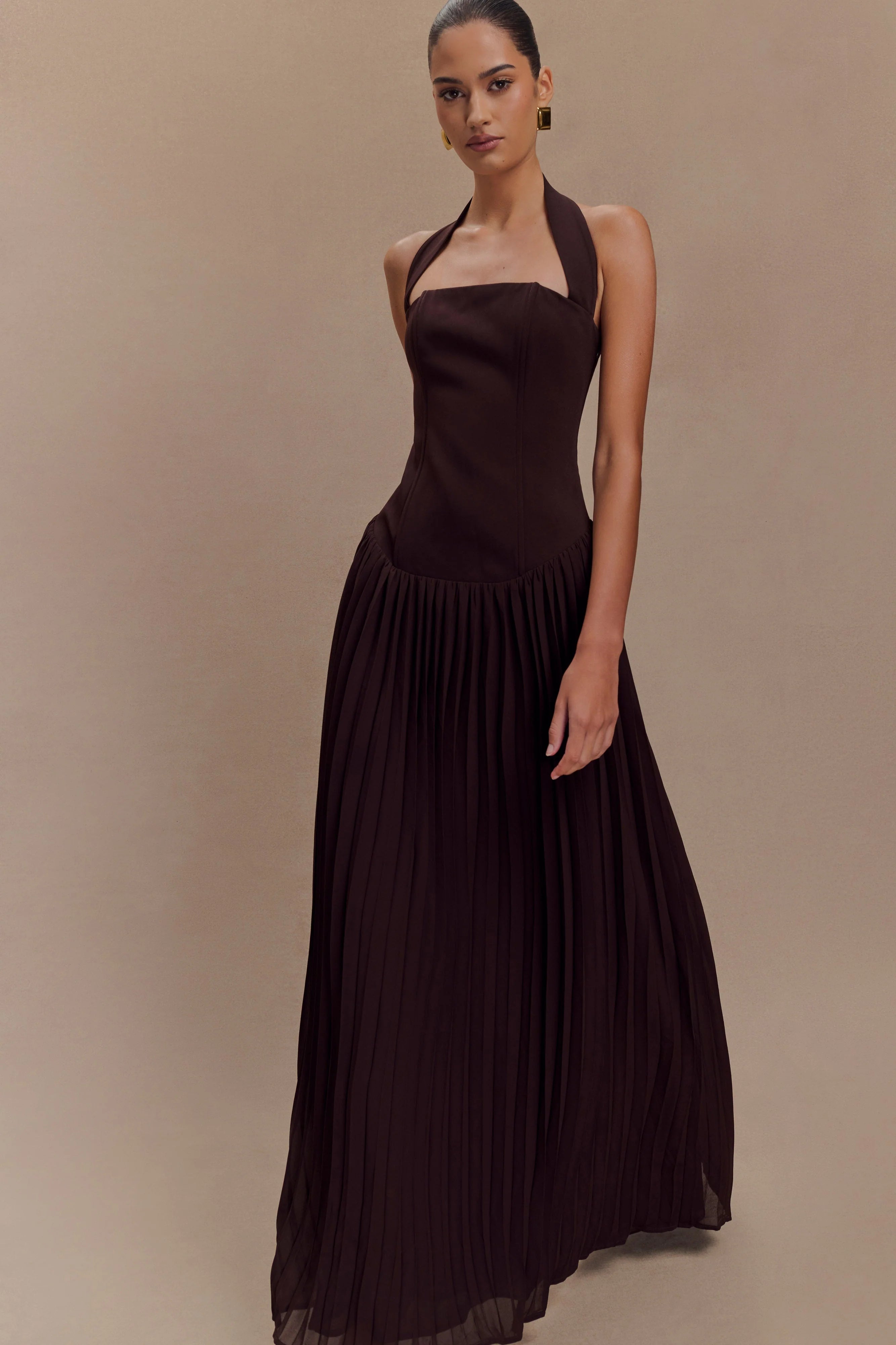 Stacie Pleated Halter Maxi Dress