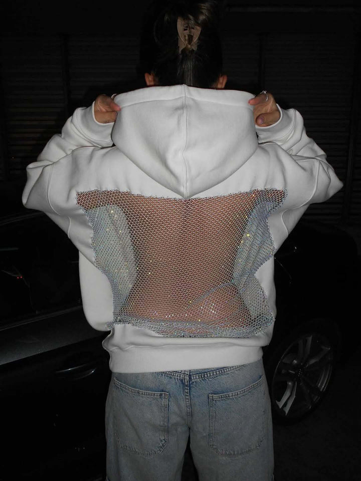 Backless Crystal Mesh Hoodie