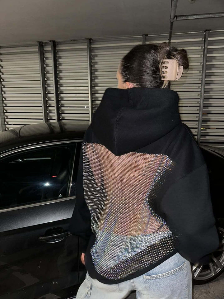 Backless Crystal Mesh Hoodie