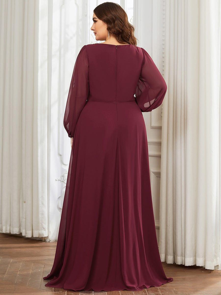 ever AMOUR|Robe de Soiree Longue Elegante Avec Lanterne en V Profond a Manches Fendues et Appliques