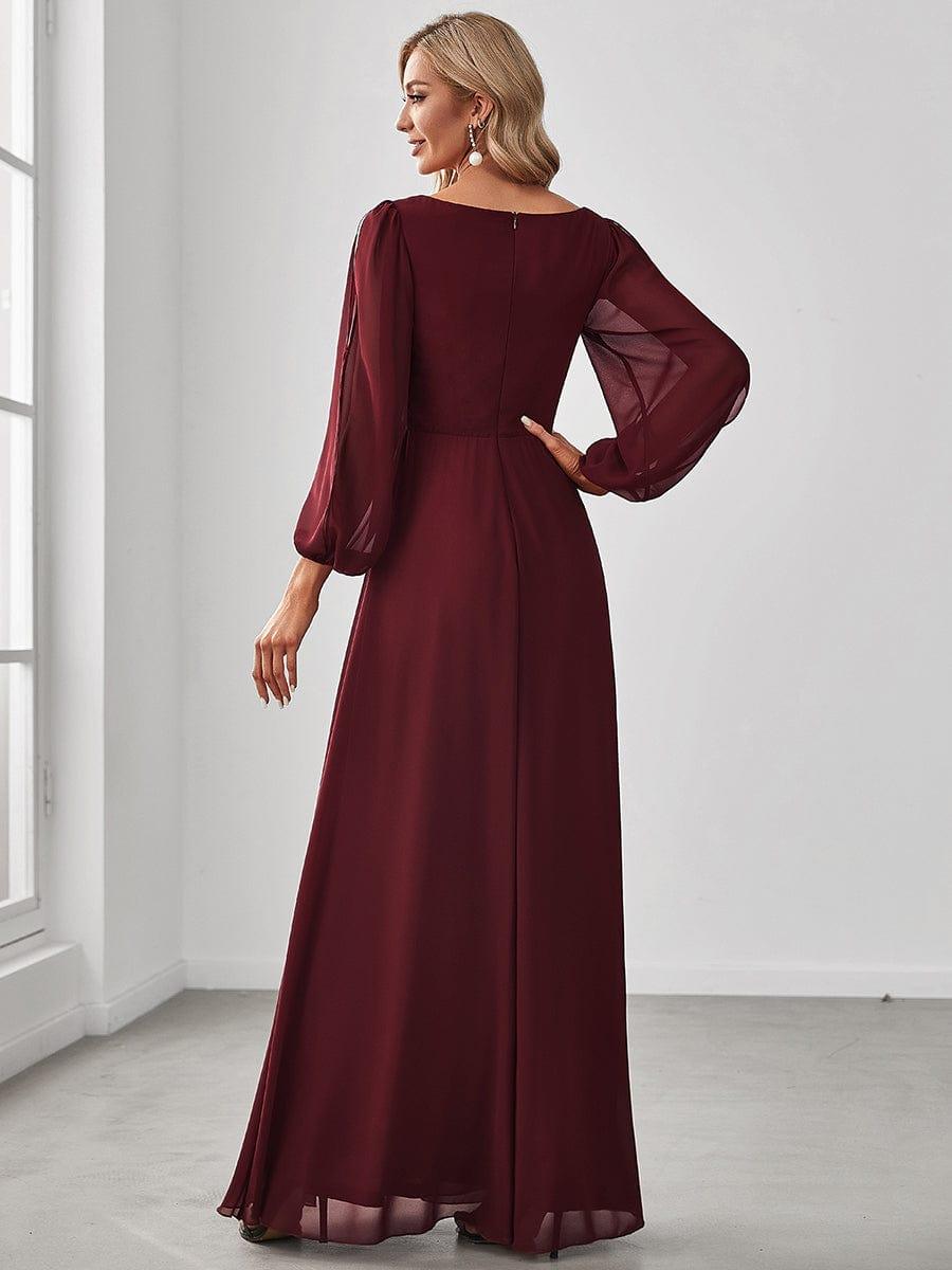ever AMOUR|Robe de Soiree Longue Elegante Avec Lanterne en V Profond a Manches Fendues et Appliques
