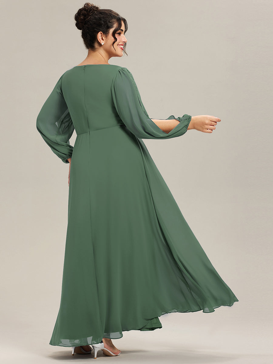 ever AMOUR|Robe de Soiree Longue Elegante Avec Lanterne en V Profond a Manches Fendues et Appliques