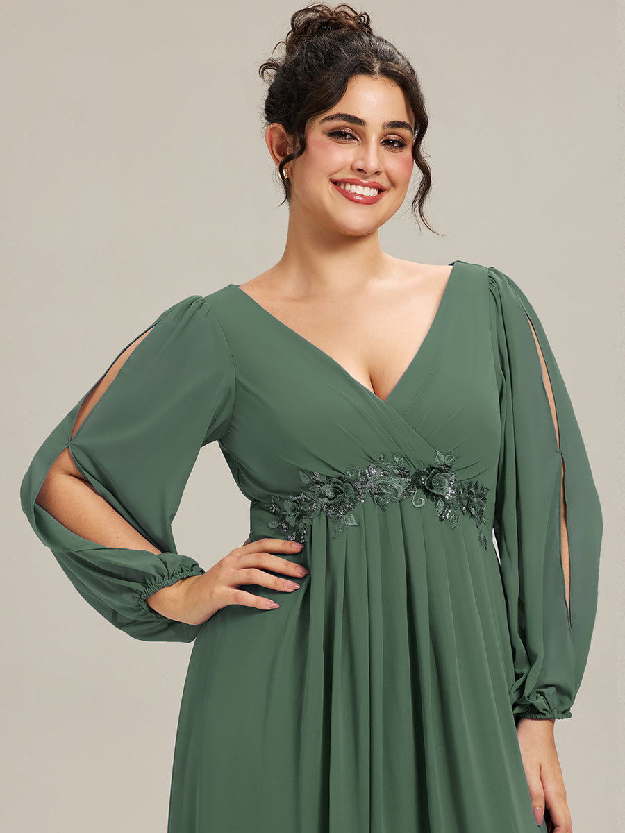 ever AMOUR|Robe de Soiree Longue Elegante Avec Lanterne en V Profond a Manches Fendues et Appliques