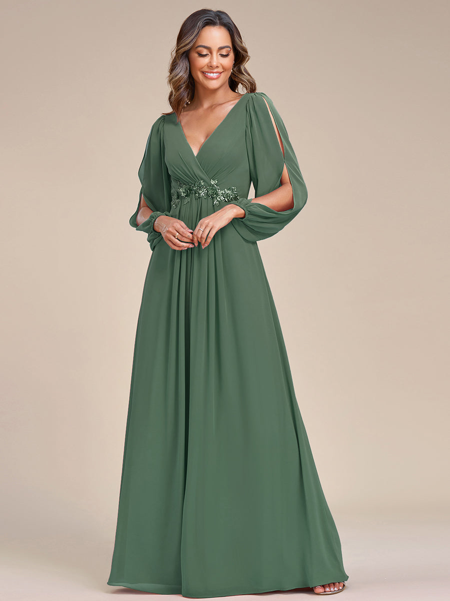 ever AMOUR|Robe de Soiree Longue Elegante Avec Lanterne en V Profond a Manches Fendues et Appliques