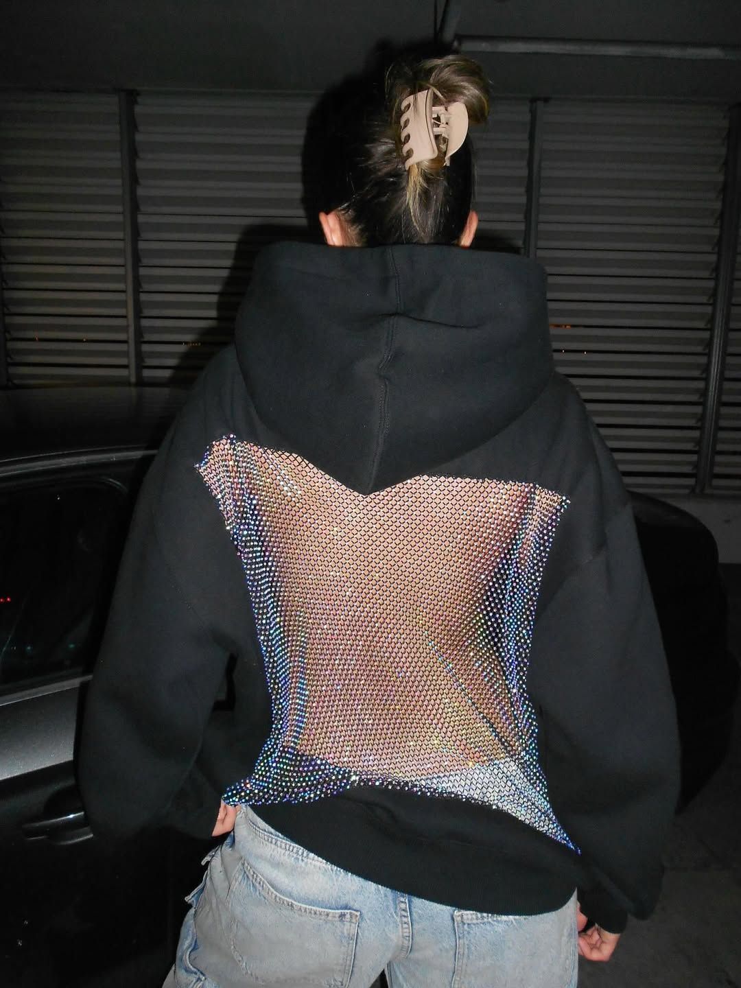 Backless Crystal Mesh Hoodie