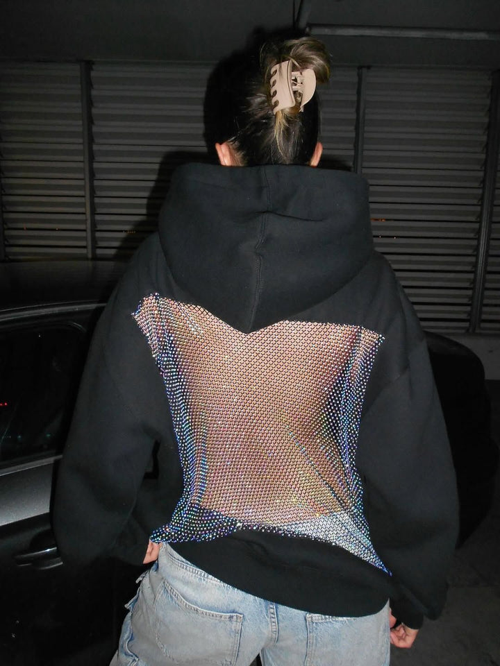 Backless Crystal Mesh Hoodie