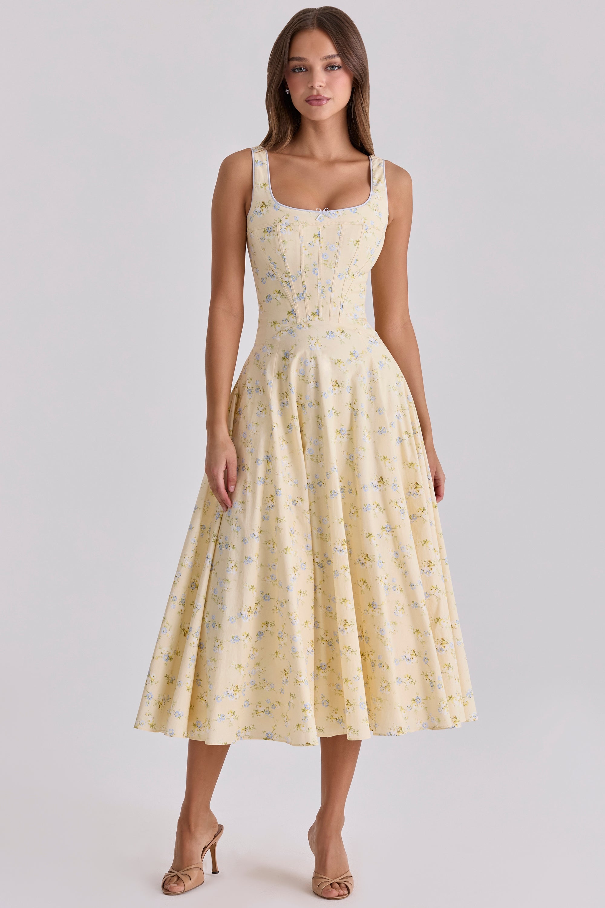 Lemon Cotton Princess Cut Midi Sundress