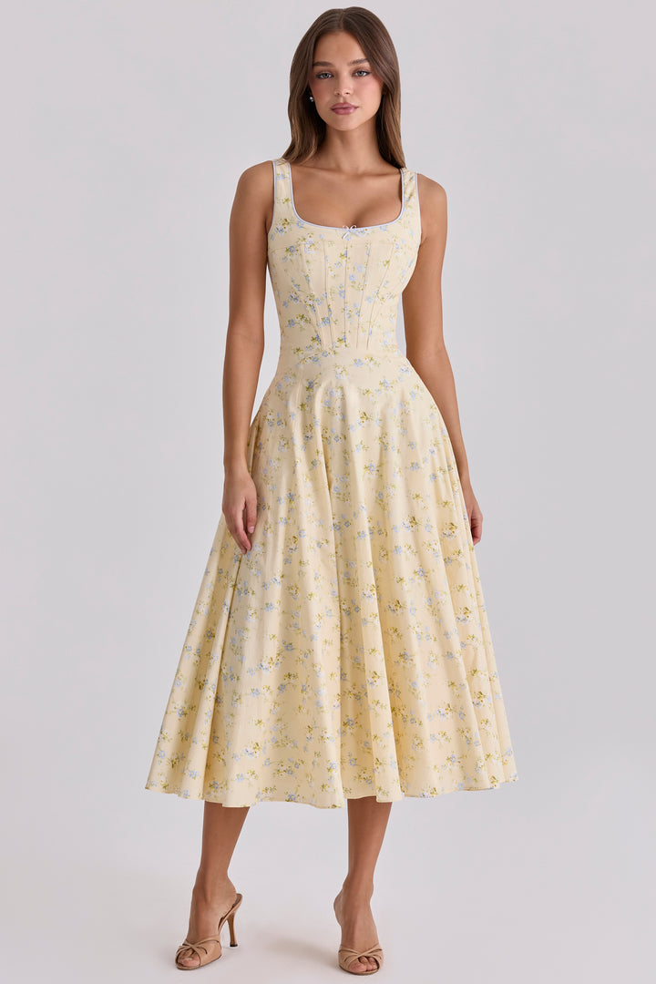 Lemon Cotton Princess Cut Midi Sundress
