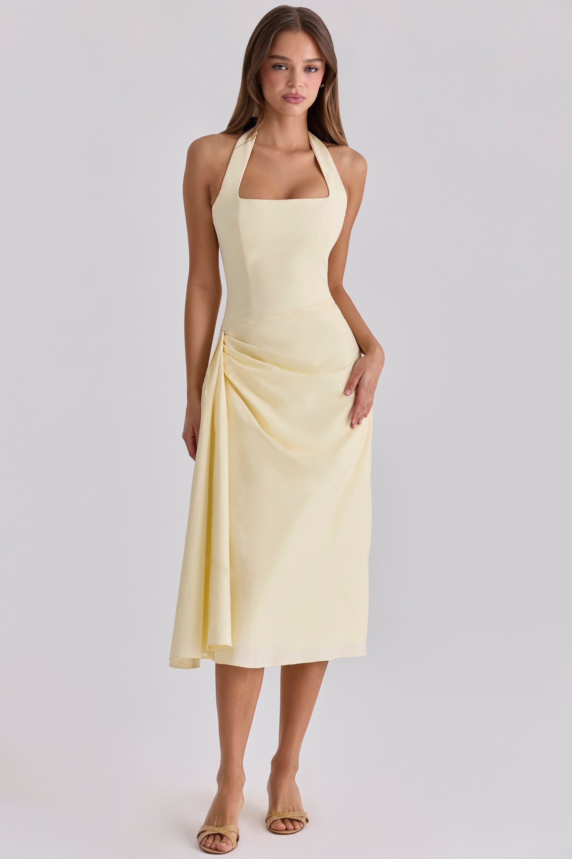 Lemon Cotton Princess Cut Midi Sundress