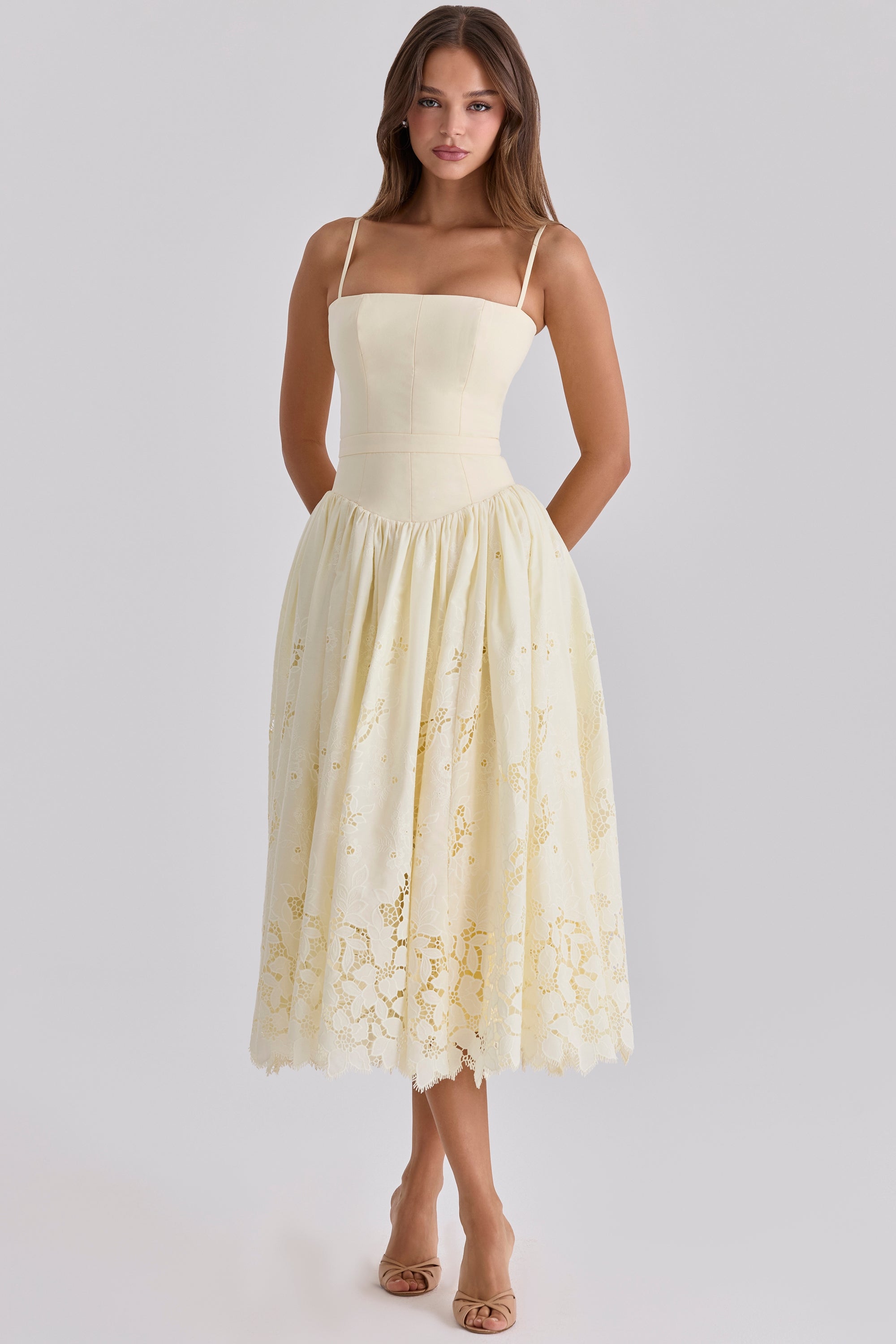 Lemon Cotton Princess Cut Midi Sundress