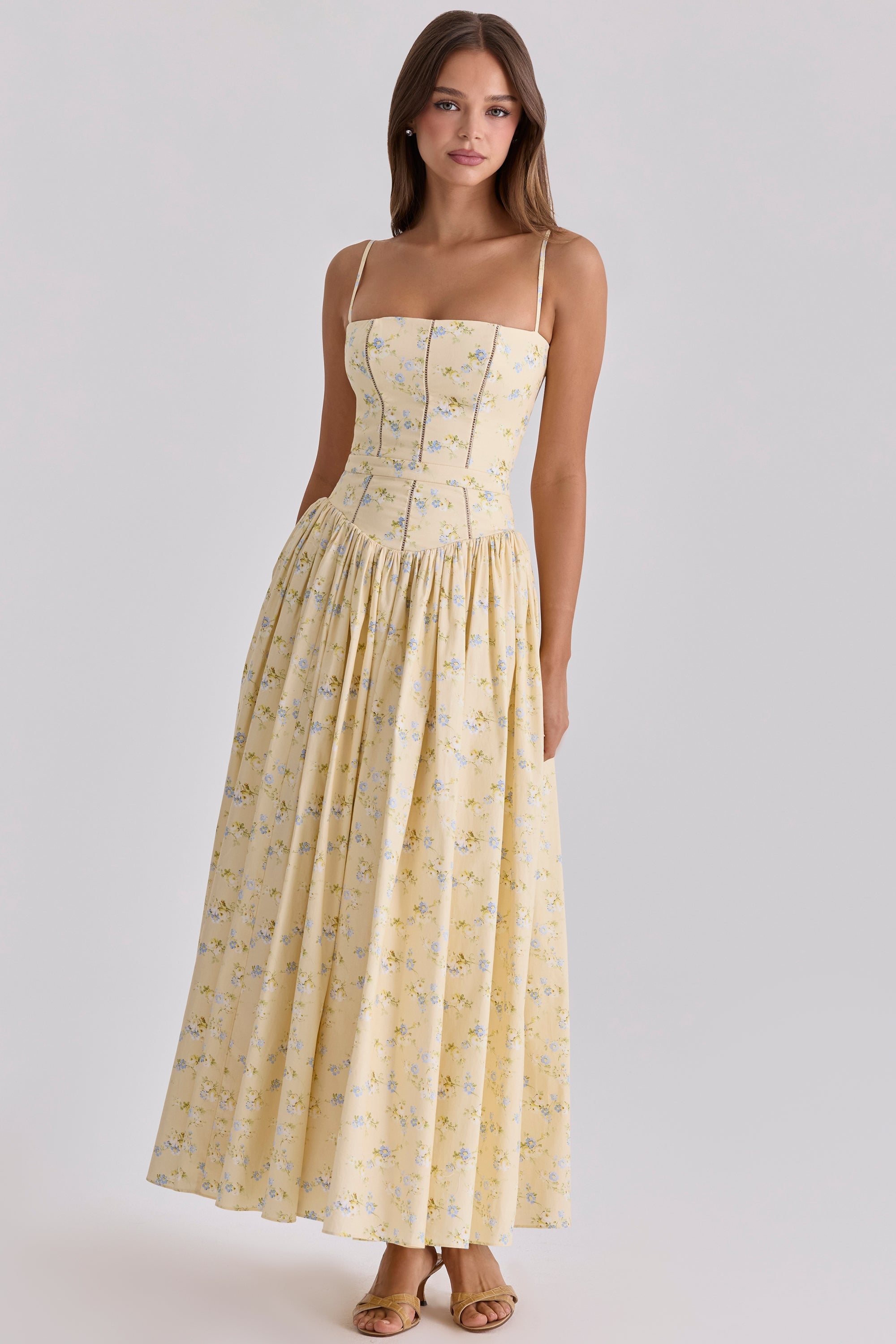 Lemon Cotton Princess Cut Midi Sundress