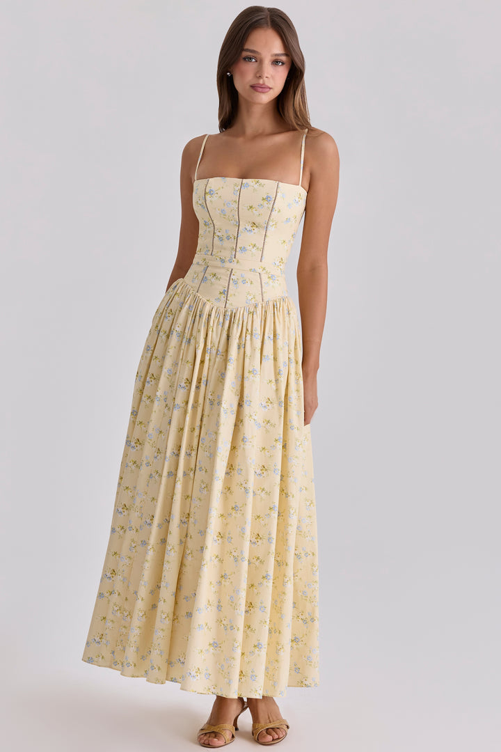 Lemon Cotton Princess Cut Midi Sundress