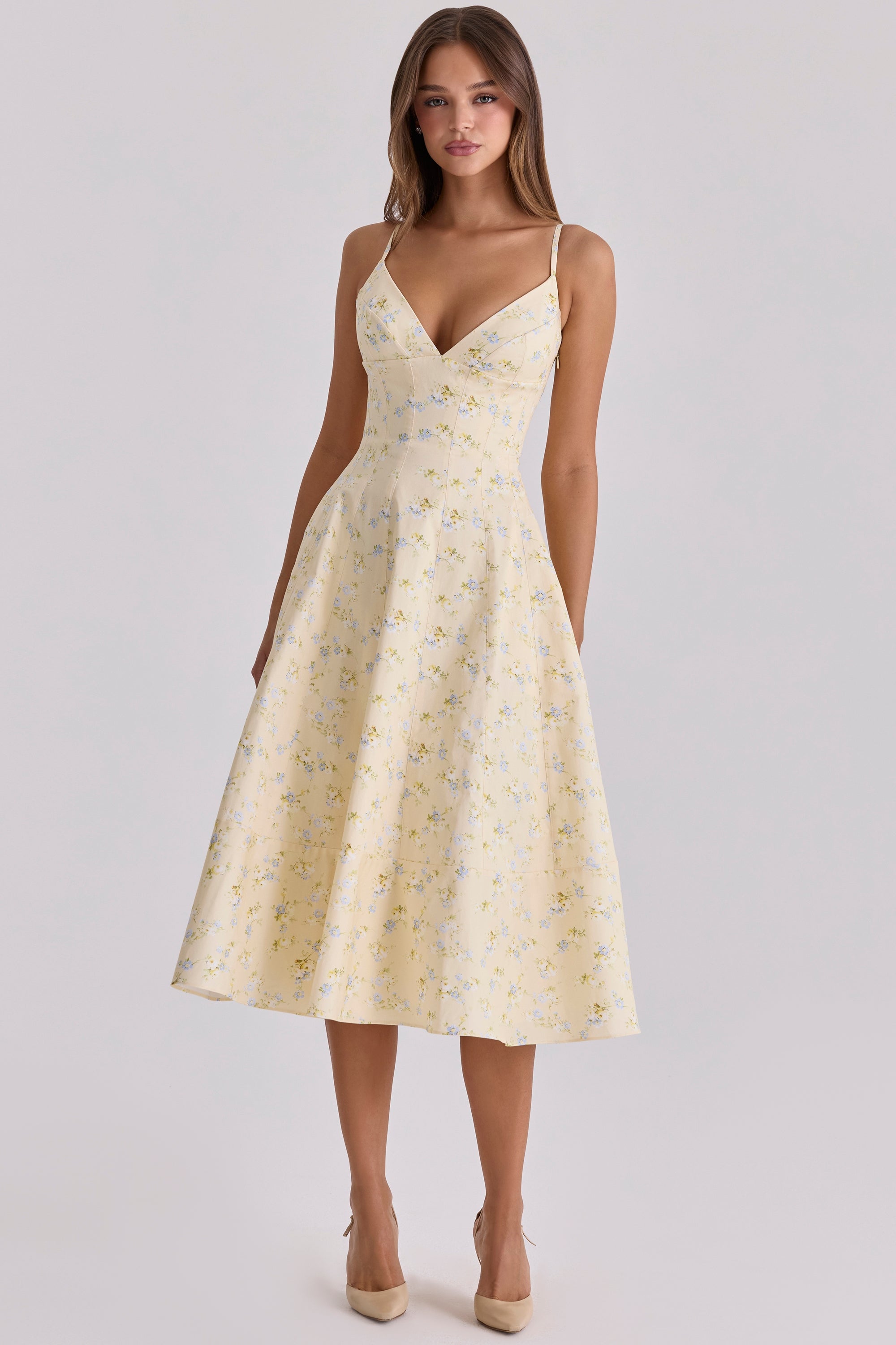 Lemon Cotton Princess Cut Midi Sundress