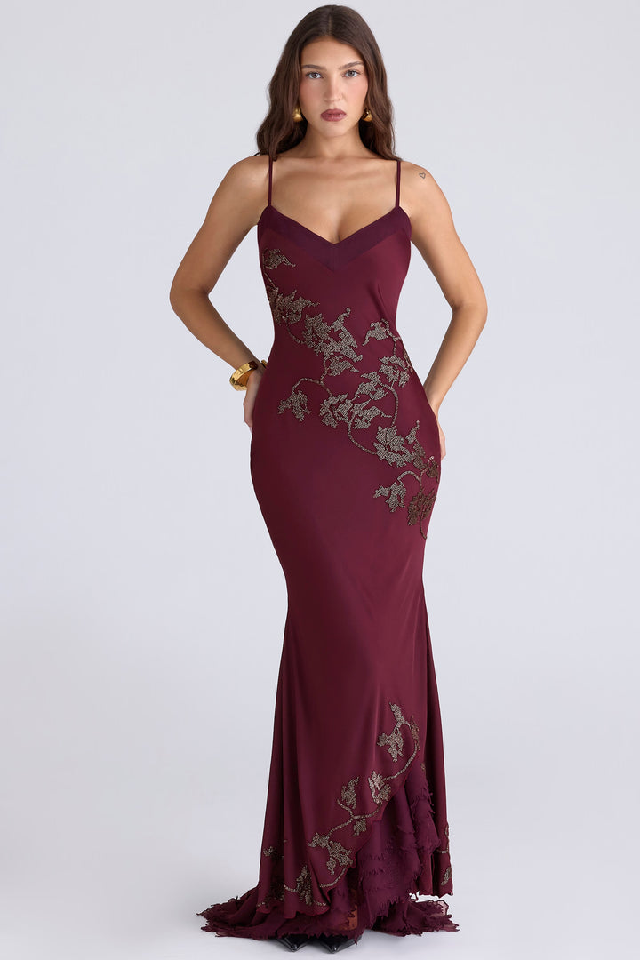 Anastelle hand beaded embellished satin maxi dress