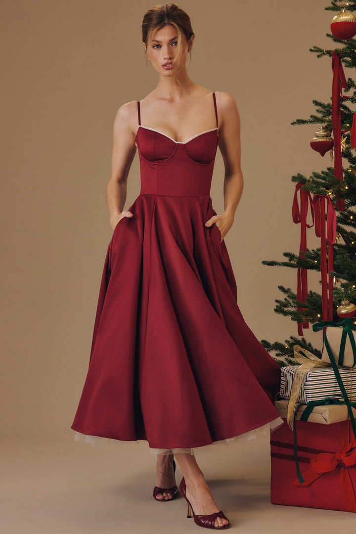 Mademoiselle Satin Tulle Midi Dress