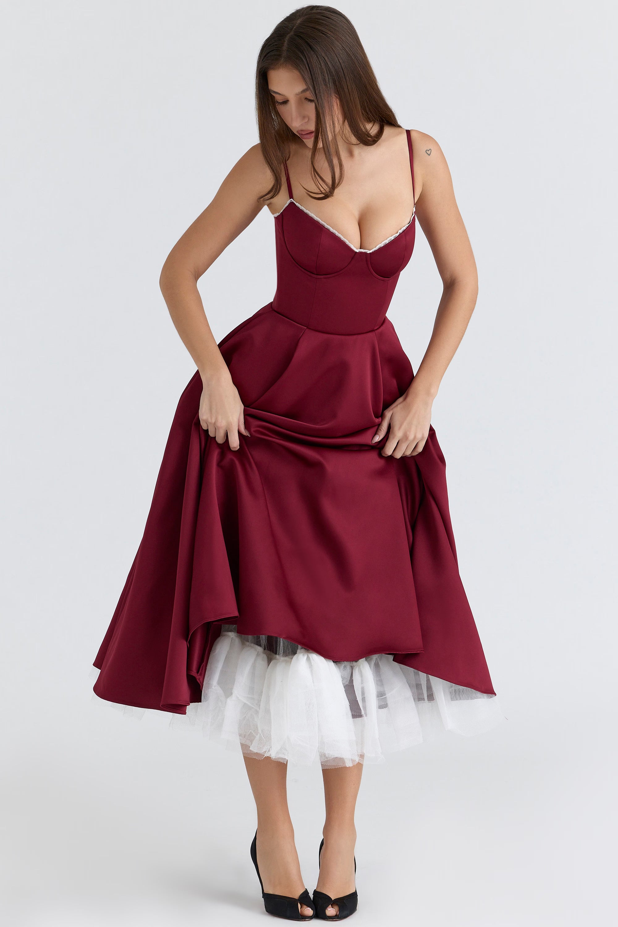 Mademoiselle Satin Tulle Midi Dress