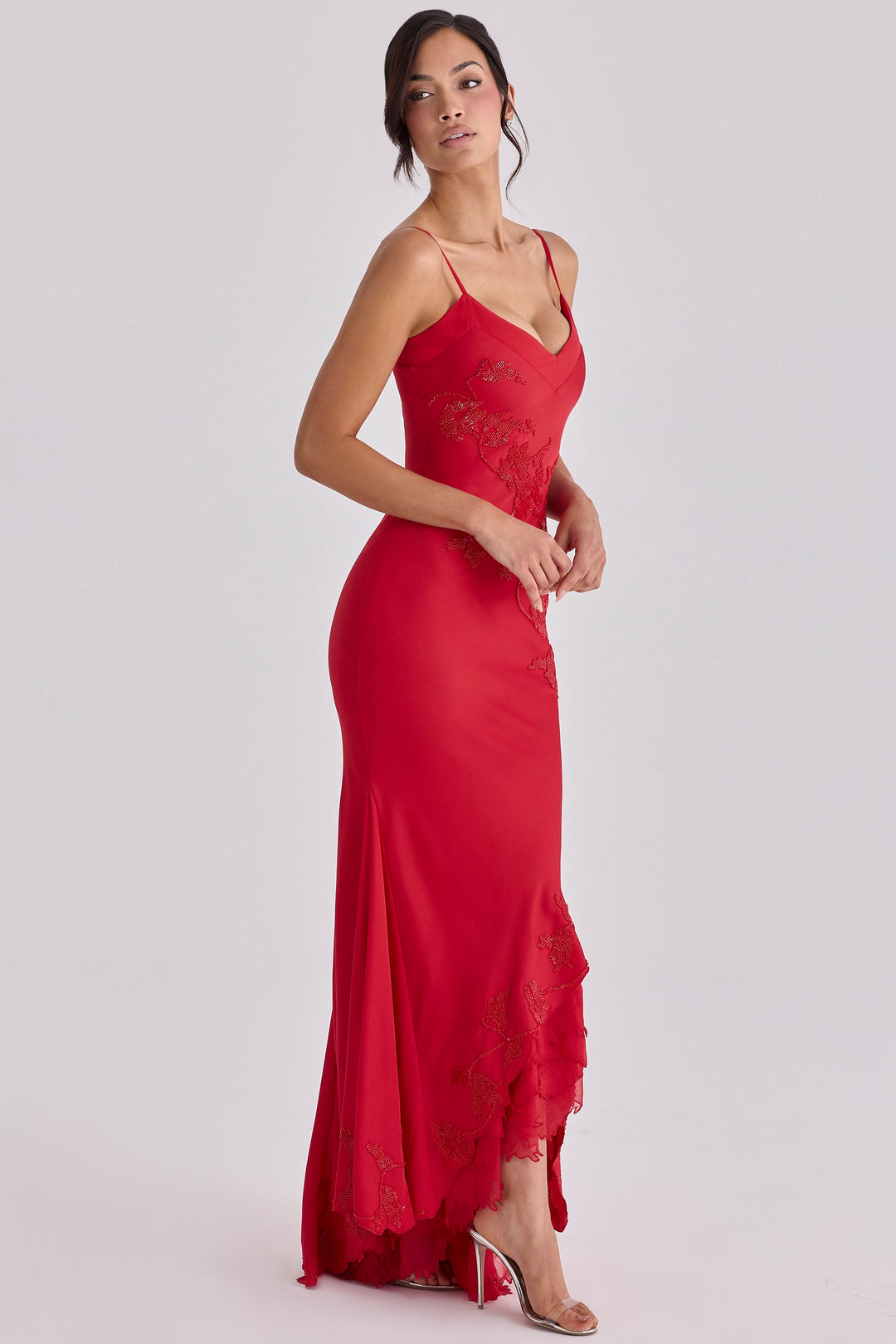 Anastelle hand beaded embellished satin maxi dress
