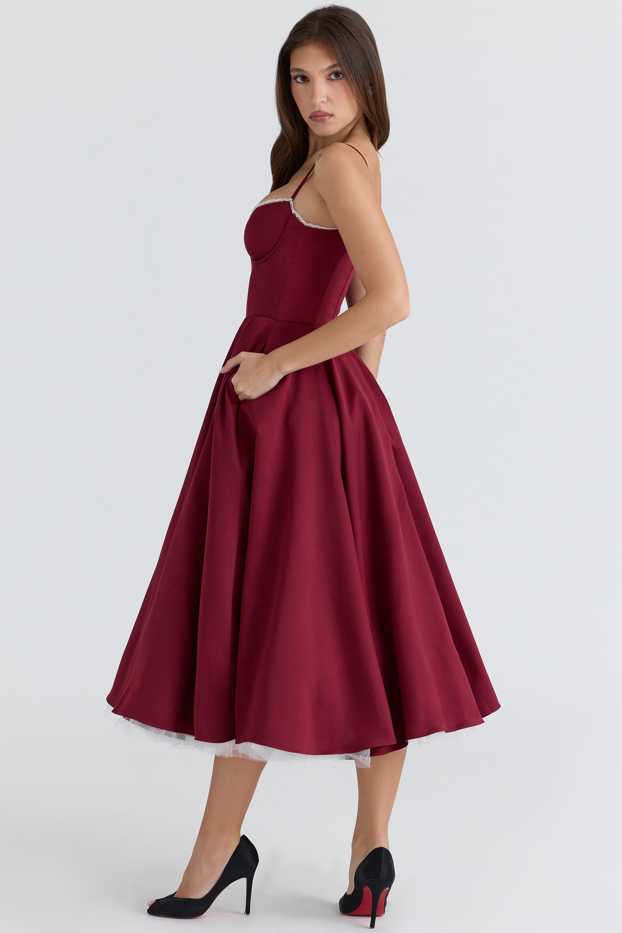 Mademoiselle Satin Tulle Midi Dress