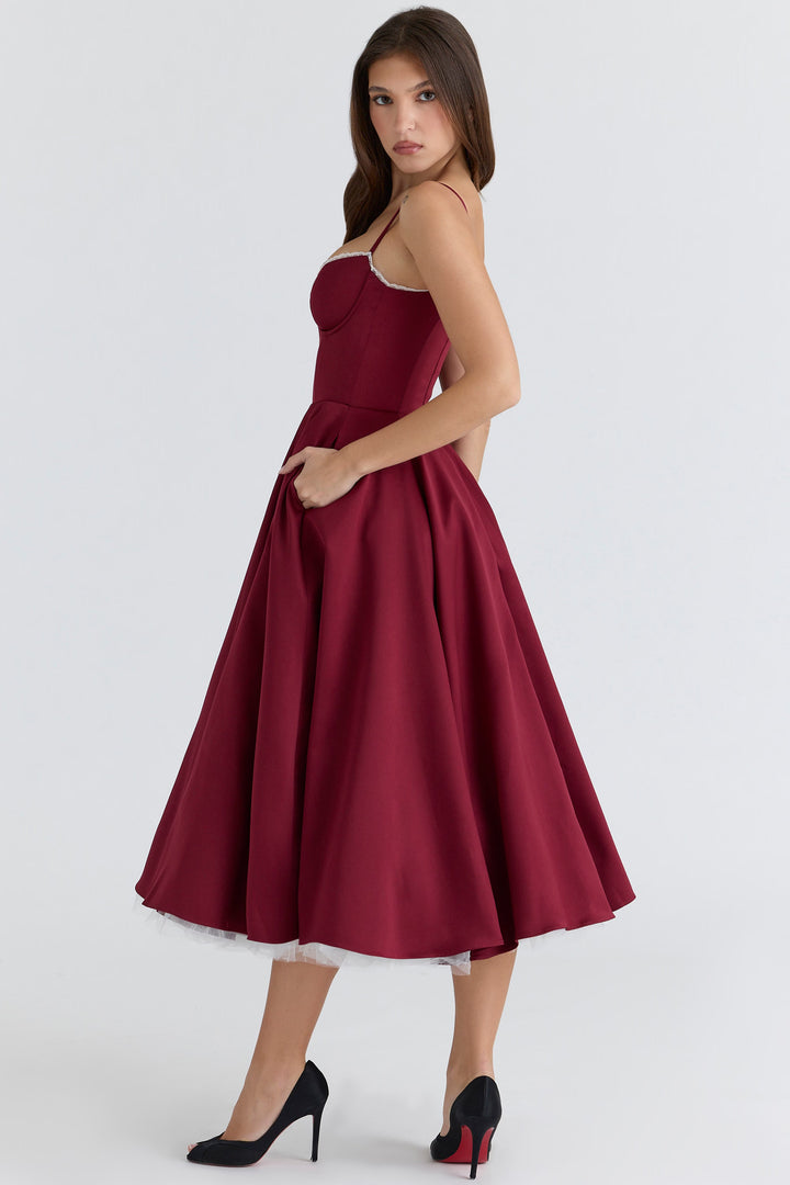 Mademoiselle Satin Tulle Midi Dress