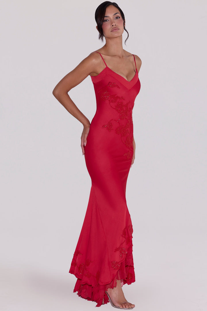 Anastelle hand beaded embellished satin maxi dress