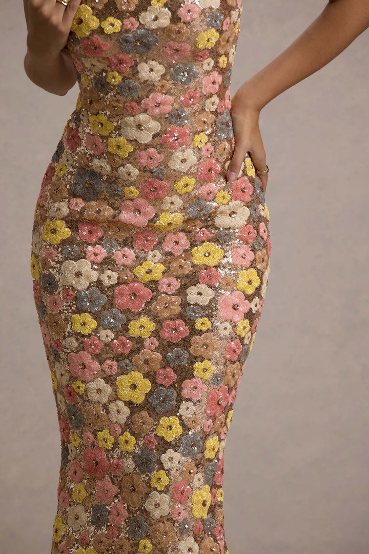 Liora | Floral Sequin Embellished Maxi Dress