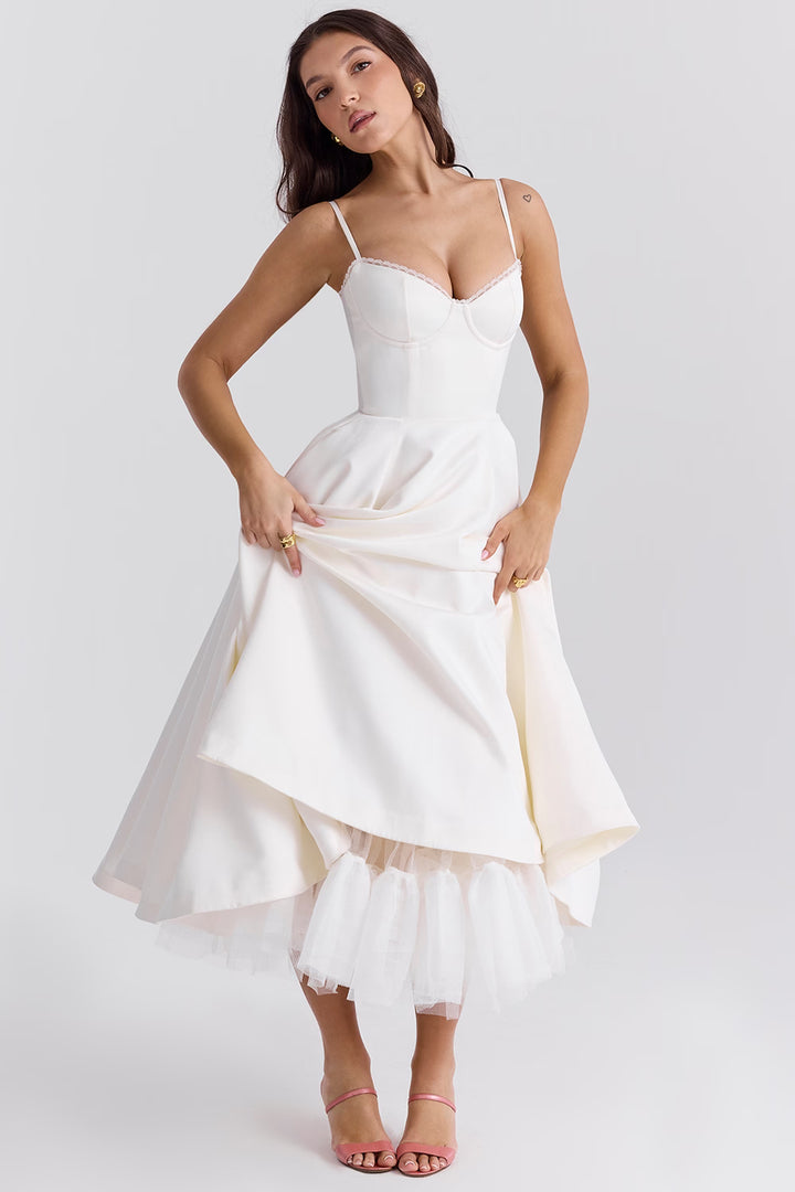 Mademoiselle Satin Tulle Midi Dress