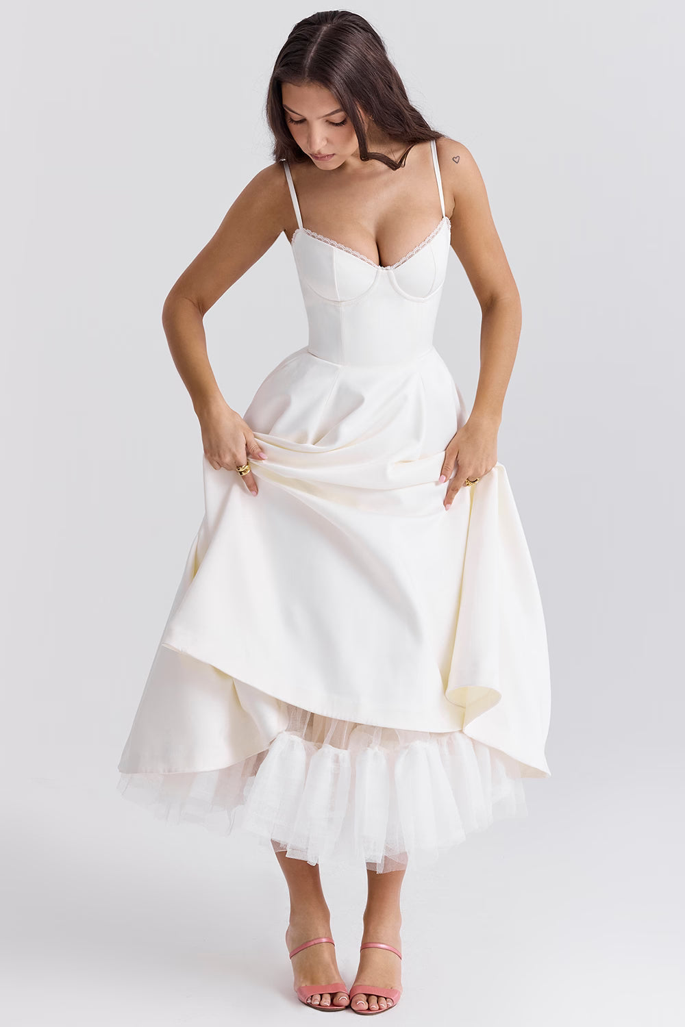Mademoiselle Satin Tulle Midi Dress