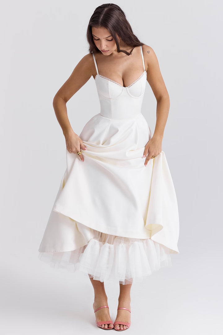 Mademoiselle Satin Tulle Midi Dress